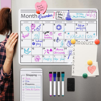 Amazon Basics Magnetic Dry Erase Calendar Whiteboard Set for Fridge, 3-Pack with 8 Markers and Eraser