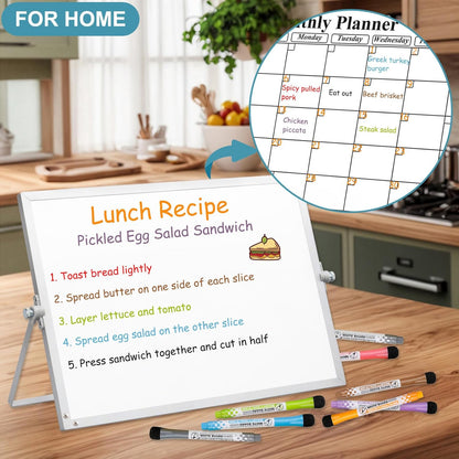 Magnetic Dry Erase White Board with Stand, 10" x 10" Double-Sided Desktop Whiteboard, Mini Portable Weekly Calendar Planner Board Set with 6 Markers, 4 Magnets, 1 Marker Holder & 1 Eraser