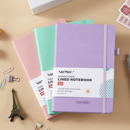 NIRMIRO 3 Pack Pocket Notebook Journals, Small Notepad Notebooks for Note Taking, A6 Mini Note pads with Pen Holder, 408 Lined Pages, 3.7" x 5.7", Black, Brown, Blue