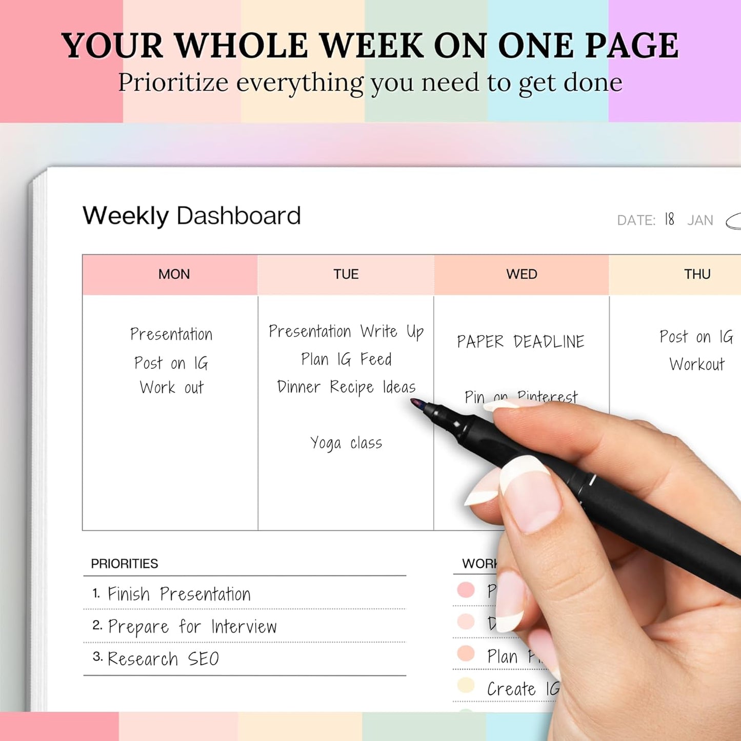 Weekly Dashboard To-Do List Notepad – Undated Weekly Planner with Habit Tracker & Notes – Minimalist A4 Layout for Productivity, Organization & Time Management (Mono)