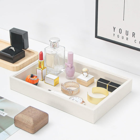 Bedside Organizer - Multi-use Holder for Desk Drawer, Nightstand, Desktop - Catchall Tray for Jewelry, Sunglasses, Phone, Watch, Perfume, Lipstick (Beige 5Grid)