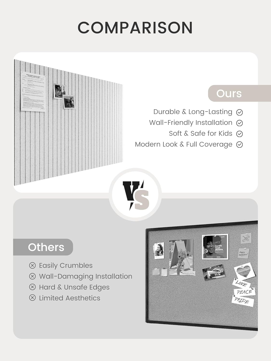 Bumusty Large Cork Board Alternative-48 x 36" Felt Bulletin Board Tiles, with 30 Pushpins, 70 Adhesive Tabs, Fine-Stripe 12-Pack, Cork Boards for Office Push Pin Board Felt Board-Oatmeal