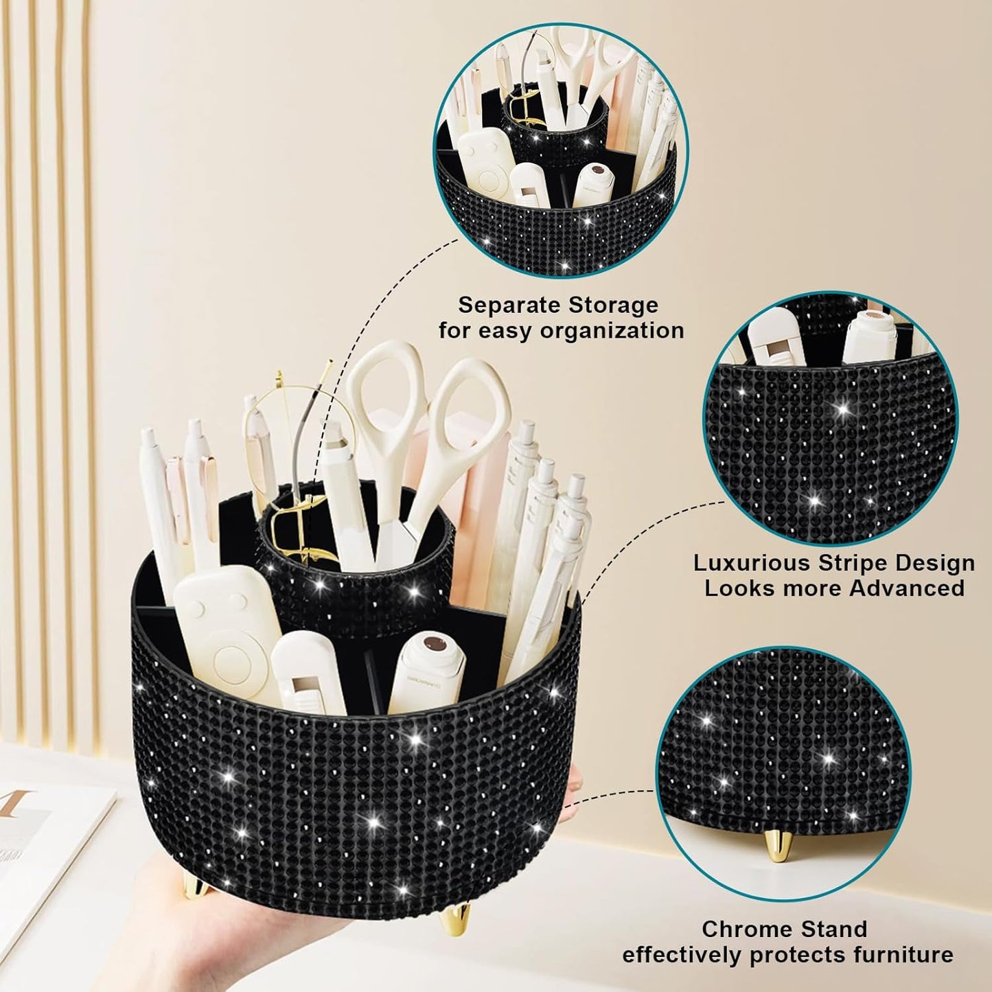 Diesisa Makeup Brush Holder Organizer,360° Rotating Makeup Brush Organizer,5 Slot Make up Brushes Cup for Cosmetics, Nail Polish, Art Supply, Bathroom Vanity Desktop Organizer - White