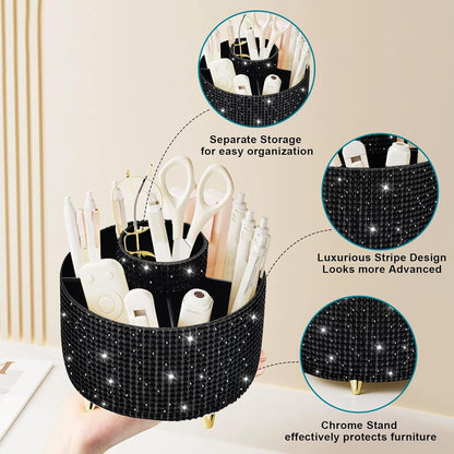 Diesisa Makeup Brush Holder Organizer,360° Rotating Makeup Brush Organizer,5 Slot Make up Brushes Cup for Cosmetics, Nail Polish, Art Supply, Bathroom Vanity Desktop Organizer - White