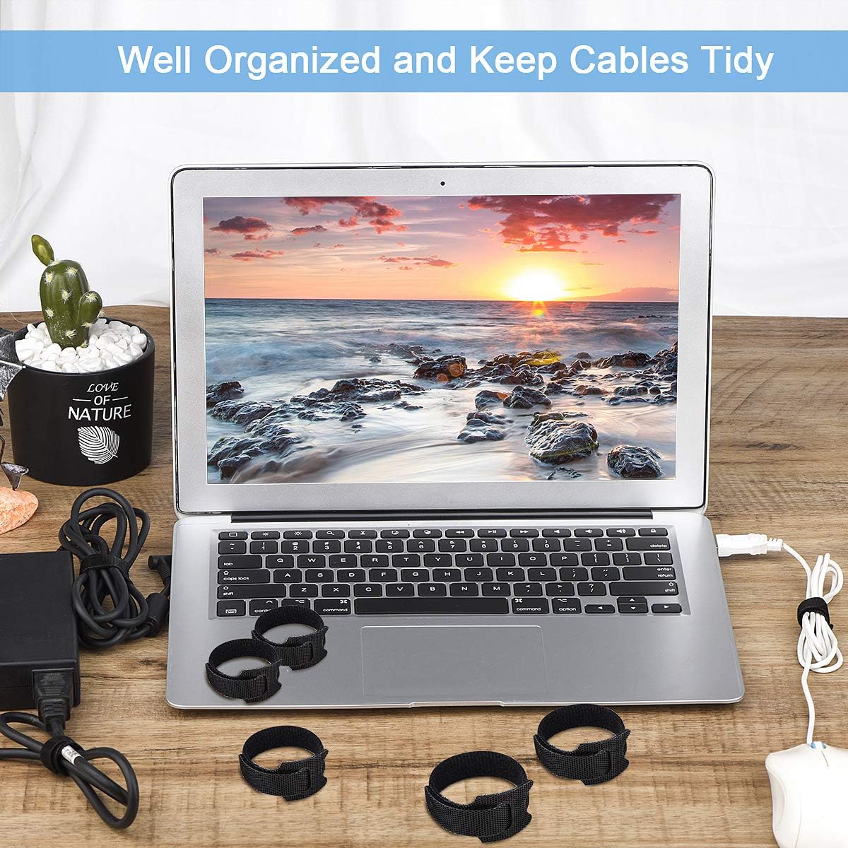 Nettbe Reusable Cable Ties, 60 PCS 8 Inches Adjustable Cord Straps Wire Organizer Cord Wrap and Hook Loop Cable Management