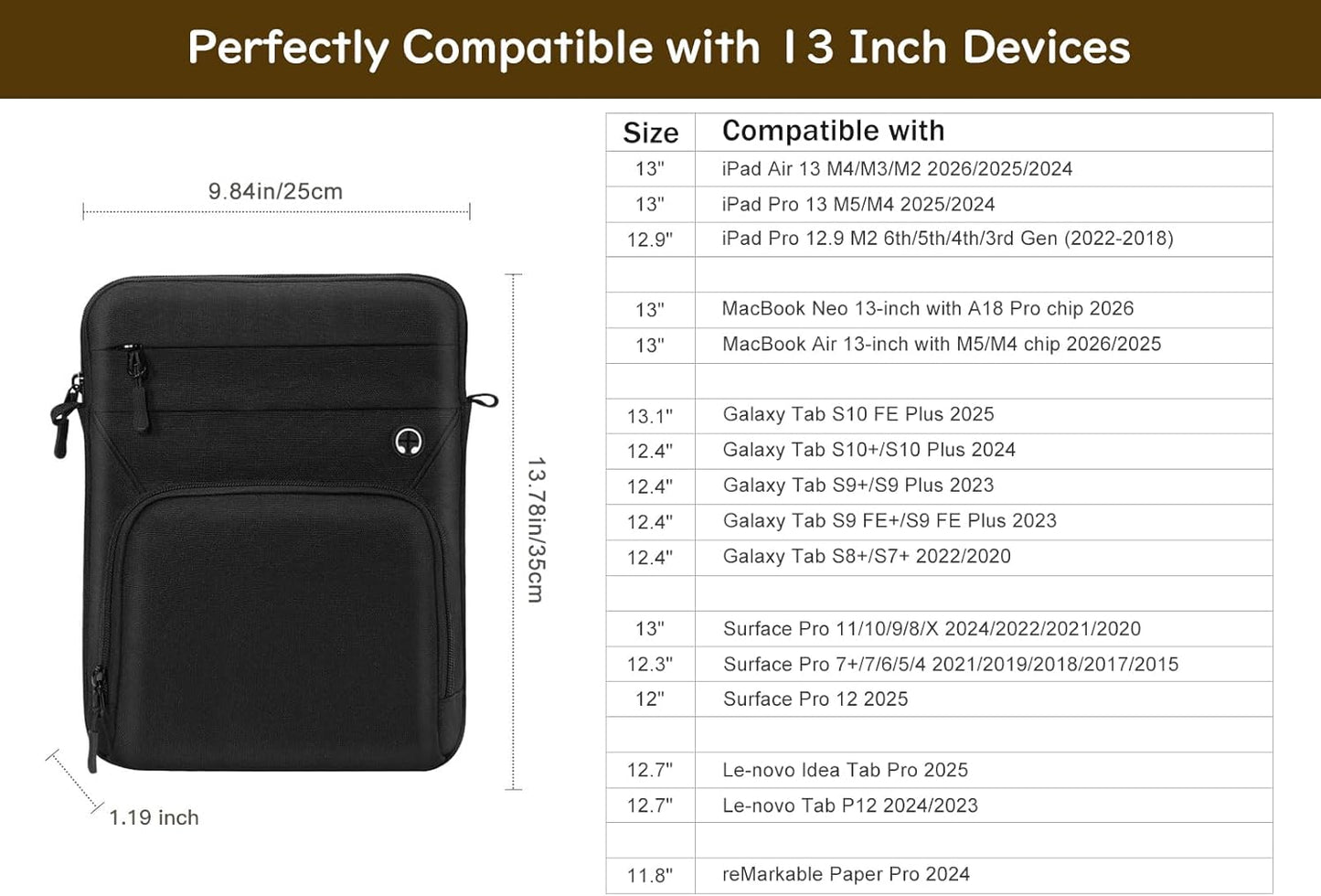 Dadanism 9-11 Inch Tablet Sleeve Bag with Shoulder Strap for iPad (A16) 11", iPad Air M4 Pro M5 11", i-Pad 10th Gen 10.9", i-Pad 9/8/7th Gen 10.2", Galaxy Tab A11+ Plus 11", reMarkable 2 10.3", Black