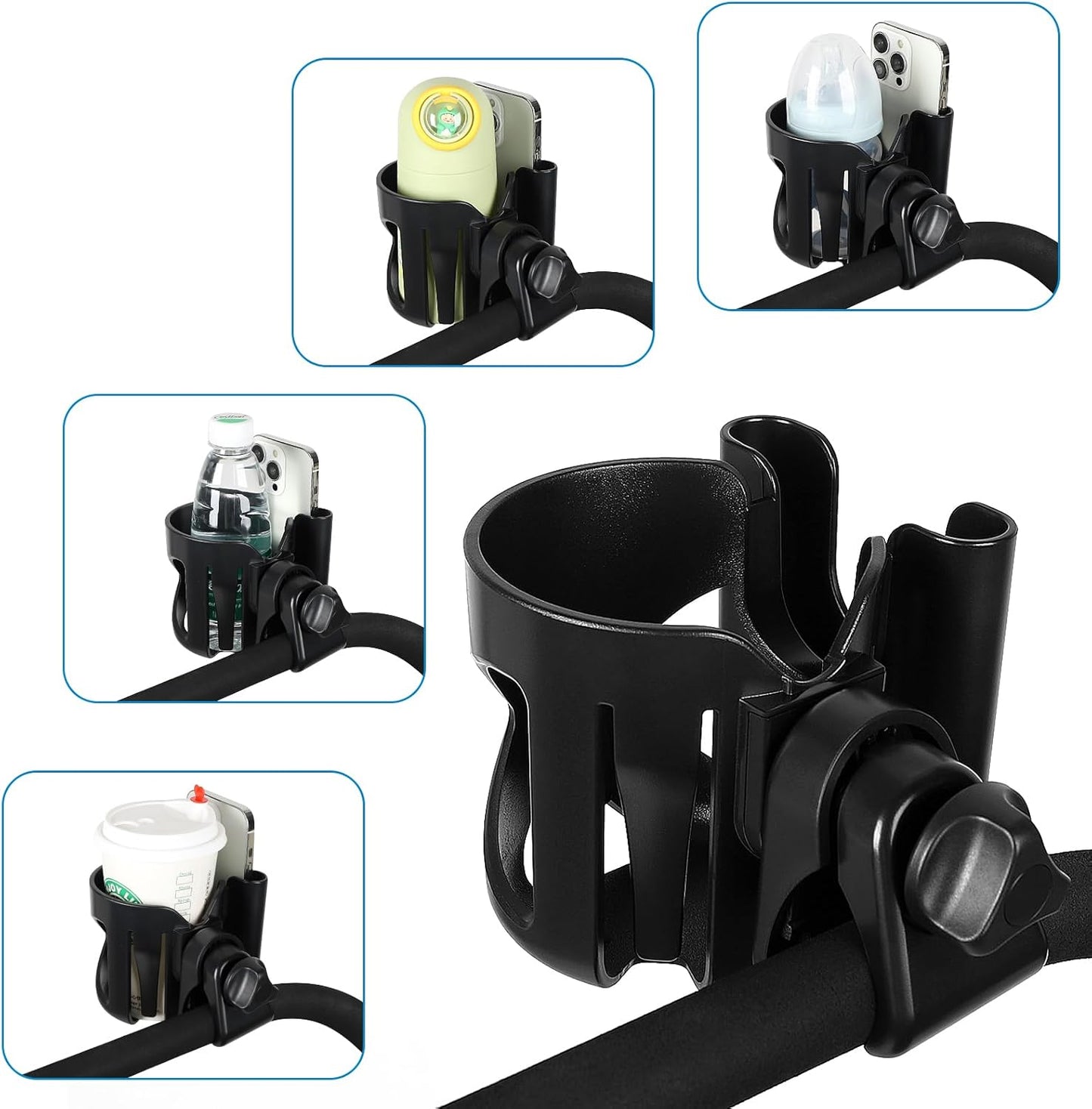 Accmor Stroller Cup Holder, Universal Cup Holder for Stroller Walker Bike, 360° Rotatable Large Caliber Designed Bottle Holder for Stroller, Bike, Wheelchair, Scooter