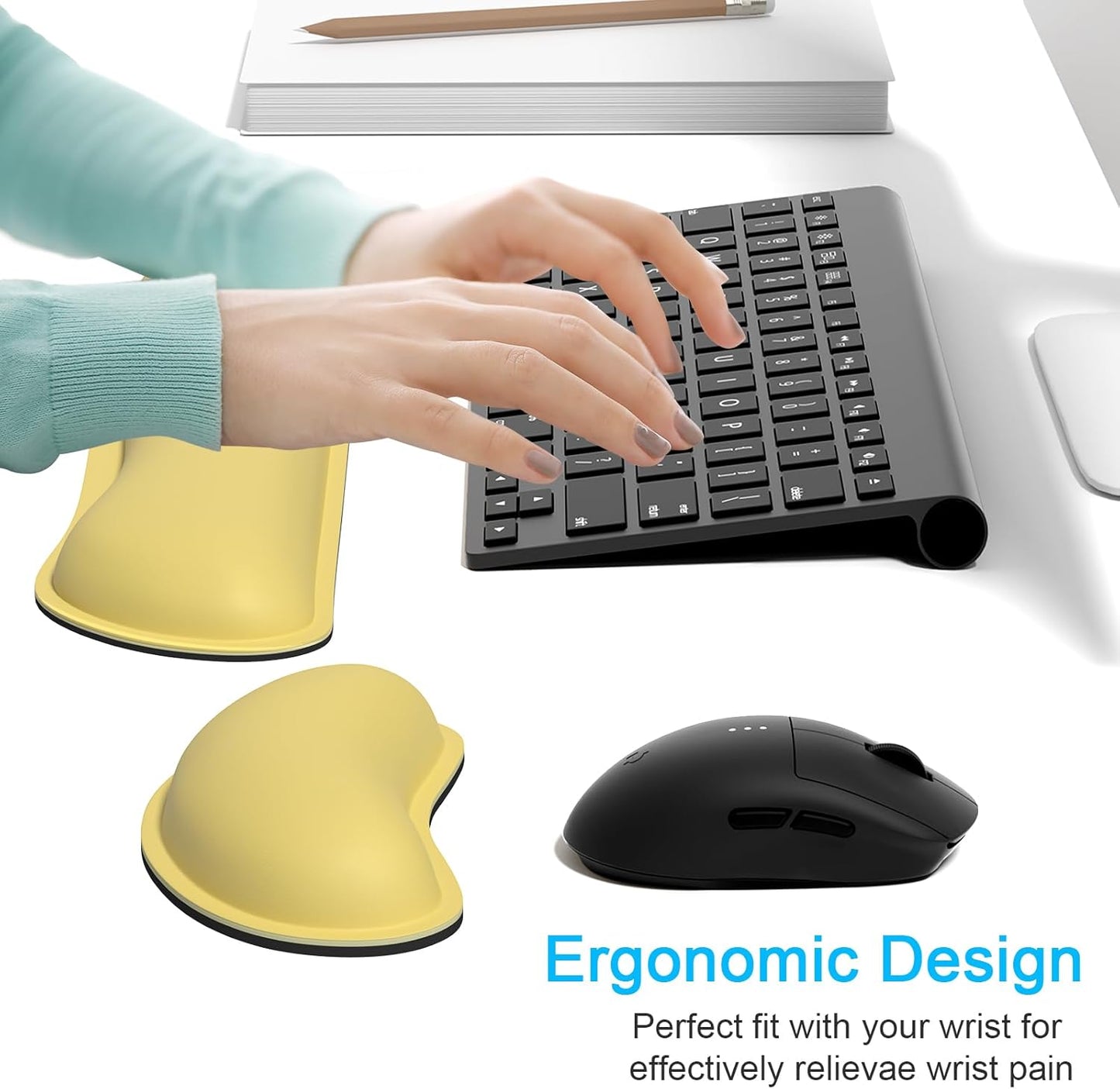 Dapesuom Mouse Wrist Rest, Ergonomic Memory Foam Mouse Wrist for Computer Desk Mats Support, PU Leather Hand Rest Pad Cushion for Gaming, Laptop, Men, Women, Pain Relief & Easy Typing, Black