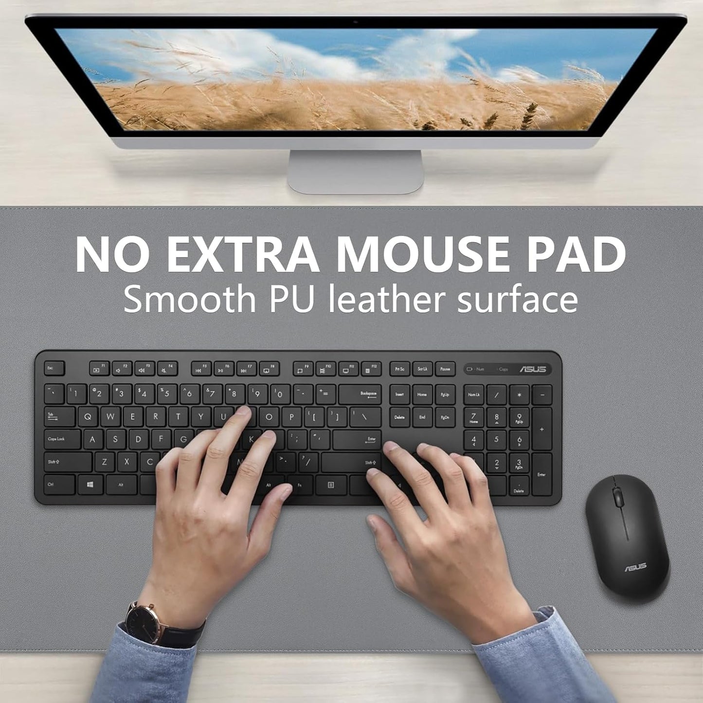 Dual-Sided Desk Pad, Large Mouse Pad - Natural Cork & PU Leather Non-Slip Waterproof Desk Mats for Office and Home (Blue, 31.5" x 15.7")