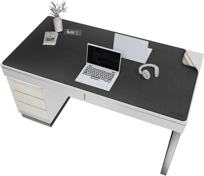 Chihein 2XL 35" x 16" Cork & PU Leather Desk Mat, Dual Sided Desk Pad Protector, Waterproof Writing Blotter for Gaming, Office, Home (Black)