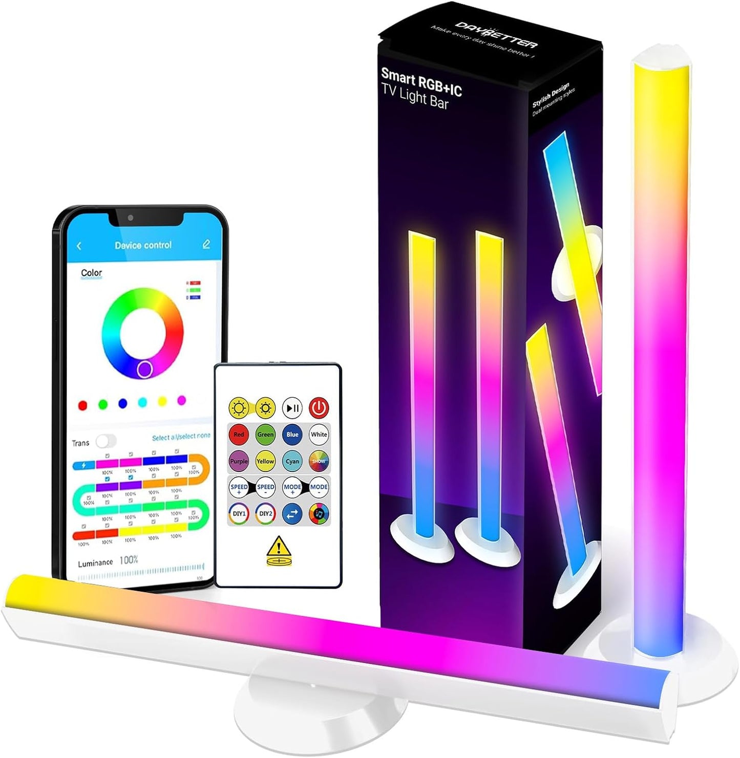 DAYBETTER Smart LED Light Bars, RGB Light Bar, 14 Inches TV Backlights with Scene and Music Modes, Smart Light Bars with Multiple Placement Options, Mood Lighting, PC Gaming Light Bar for Room Decor