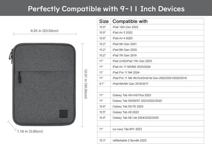 Dadanism 9-11 Inch Tablet Sleeve Padded Carrying Case for iPad (A16) 11th Gen 11", iPad 10th Gen 10.9", iPad Air M4/Pro M5 11", iPad Air 5/4, iPad 9/8/7th Gen, Galaxy Tab A11+ Plus 11", Blue