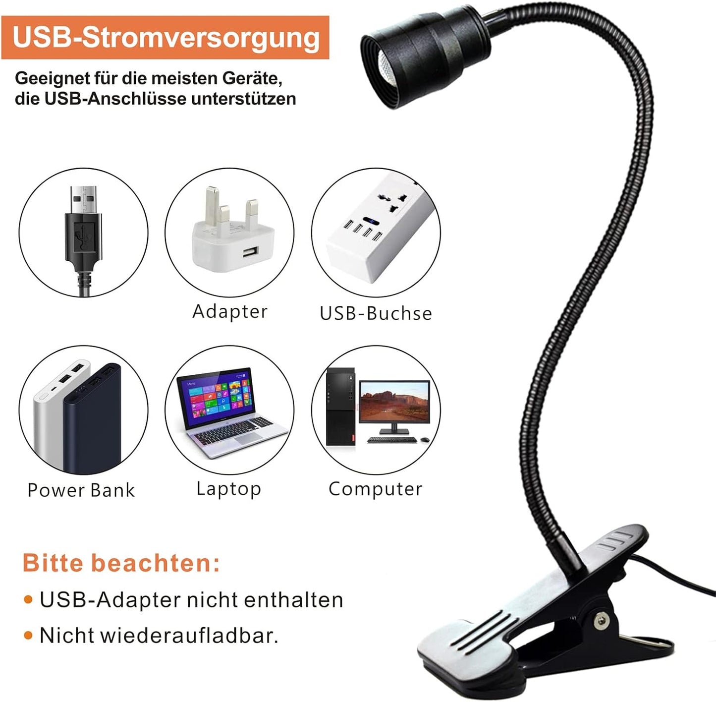 YMCRLUX Zoomable LED Reading Lights for Bed Headboard, Clip on Spotlight Lamp for Desk, Dorm Bed, Dimmable USB Clamp Book Light with Flexible Gooseneck, Adjustable Beam Angle 15°-80°