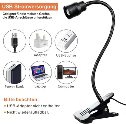 YMCRLUX Zoomable LED Reading Lights for Bed Headboard, Clip on Spotlight Lamp for Desk, Dorm Bed, Dimmable USB Clamp Book Light with Flexible Gooseneck, Adjustable Beam Angle 15°-80°