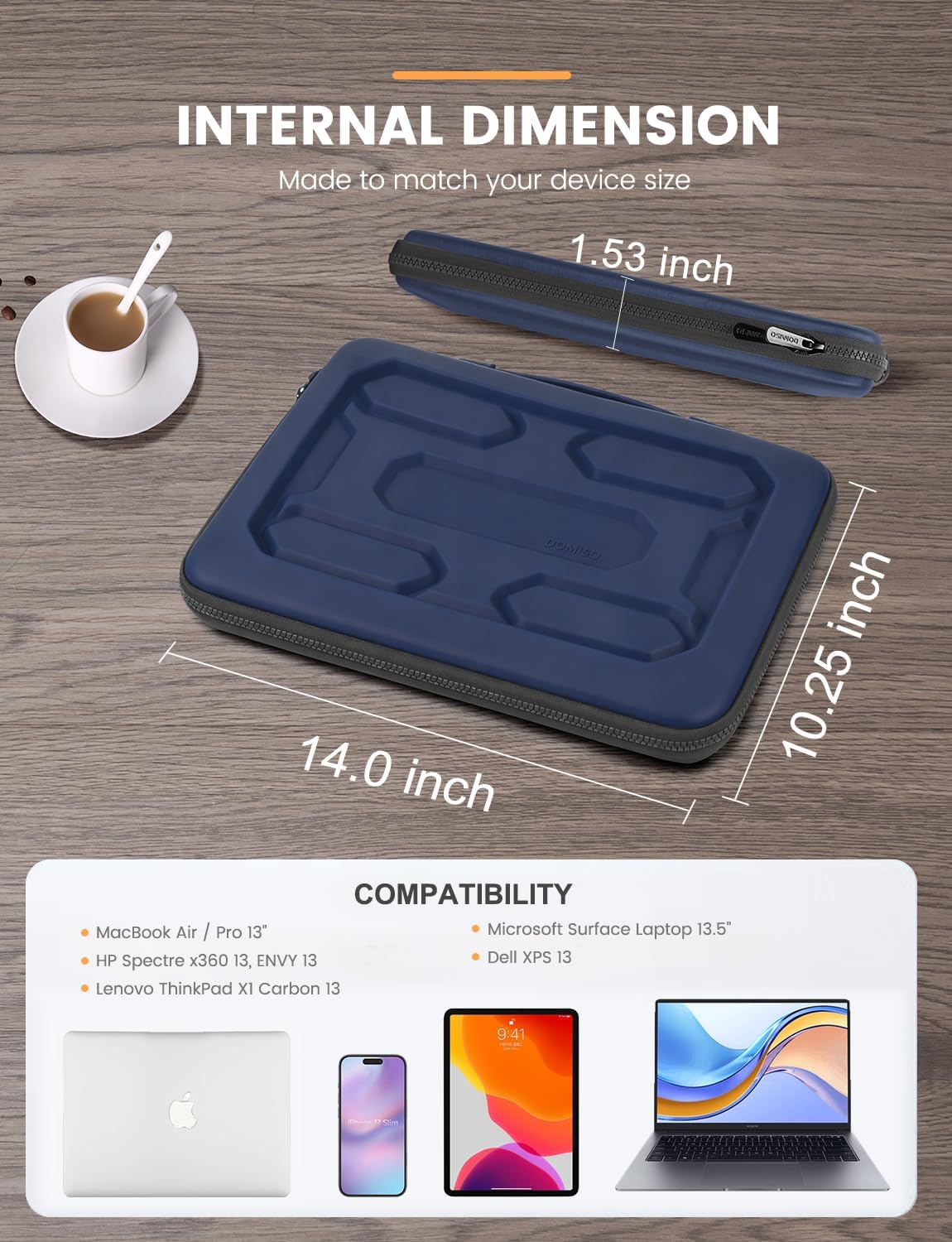 DOMISO 15.6 inch Laptop Sleeve with Handle Shockproof Computer Bag Waterproof EVA Protective Carrying Case for 15.6" Lenovo Yoga 720 IdeaPad 310 320 ThinkPad T570/Dell Inspiron 15/HP Envy 15, Black