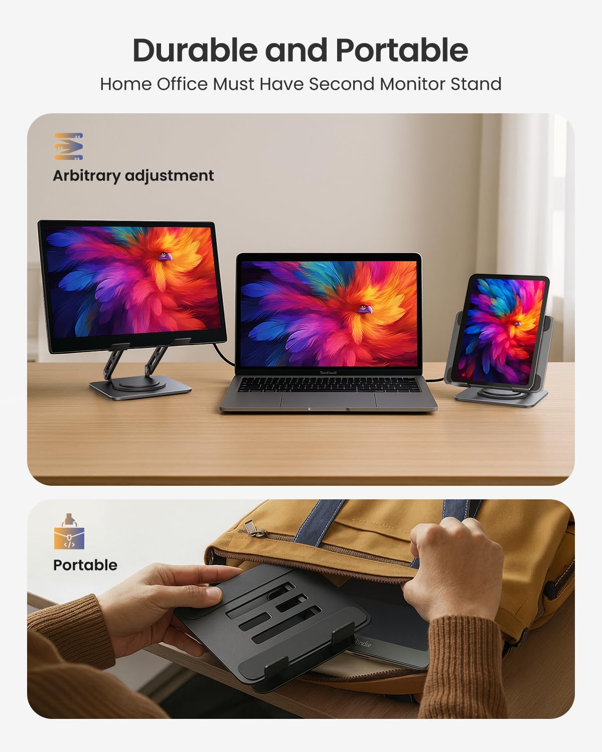 LOXP Adjustable Tablet Stand, 360 Rotating iPad Stand with Heavy-Duty Base, Tablet Holder Compatible with 4.7-16.9" Device, iPad Pro Air Mini, Kindle, Surface Tablet, Portable Monitors - Black