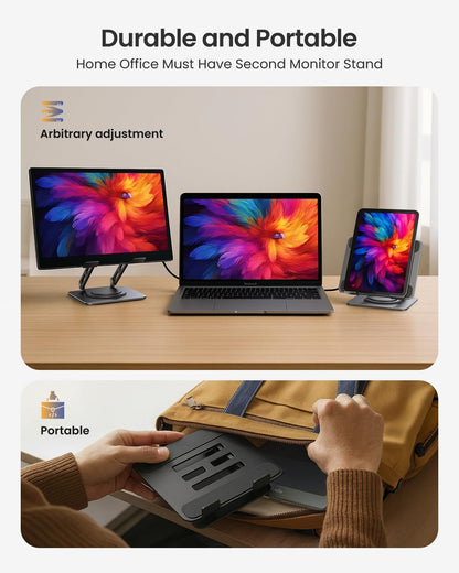 LOXP Adjustable Tablet Stand, 360 Rotating iPad Stand with Heavy-Duty Base, Tablet Holder Compatible with 4.7-16.9" Device, iPad Pro Air Mini, Kindle, Surface Tablet, Portable Monitors - Black