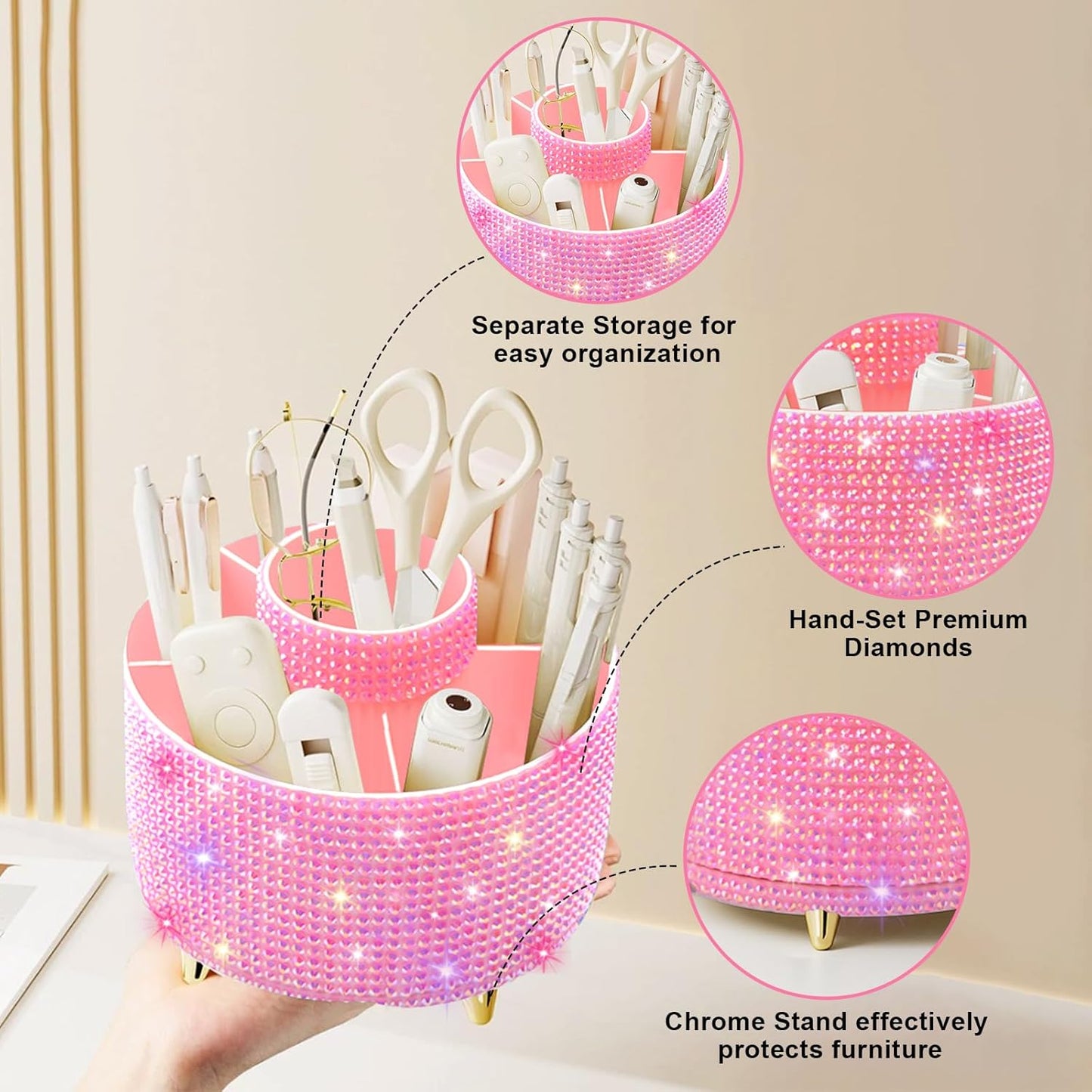 Diesisa Makeup Brush Holder Organizer,360° Rotating Makeup Brush Organizer,5 Slot Make up Brushes Cup for Cosmetics, Nail Polish, Art Supply, Bathroom Vanity Desktop Organizer - White