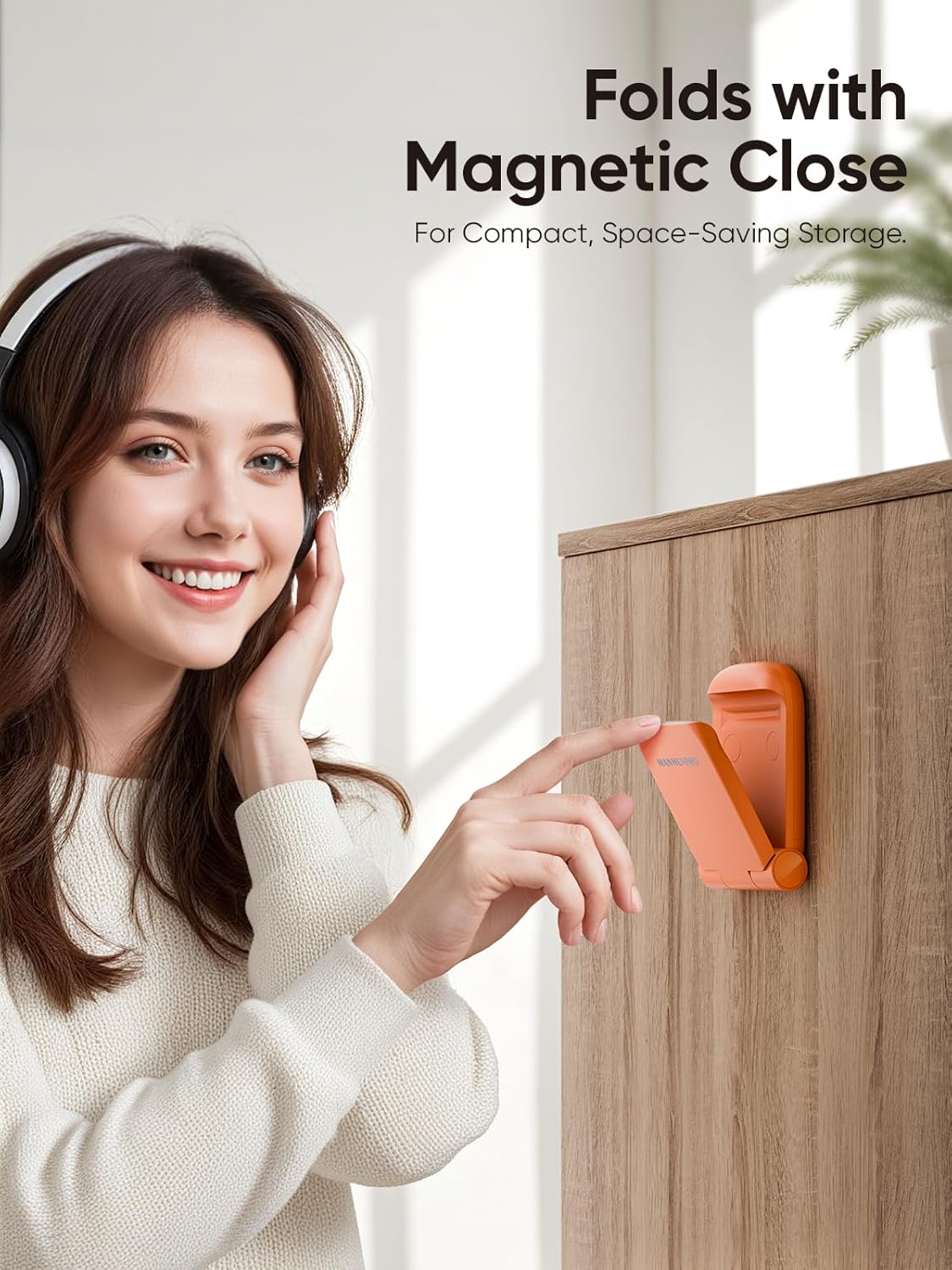 MAMUVIMO Headphone Stand, Headset Stand Foldable ＆ Sticky, Headphone Holder Hook Mount with Non-Slip Silicone, Adhesive Earphone Desk Hanger Clip Space-Saving for Airpods Max, All Earphones- Pink