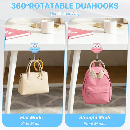 AULEEP 2 Pack Clamp-On Under Desk Bag Hook, Adjustable Purse Holder for Table with Cute DIY Stickers, 100 lbs Capacity Heavy-Duty Desk Organizer Hooks for Handbag, Backpack, Headphone, Black