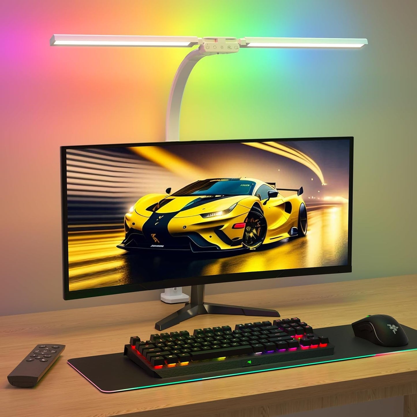 SIBRILLE LED Desk Lamp for Home Office - Dimmable Computer Desk Light with Clamp, Modern Architect Task Lamp with Color Changing, Flexible Desktop Lamp with Gooseneck for Monitor, Double Head, White