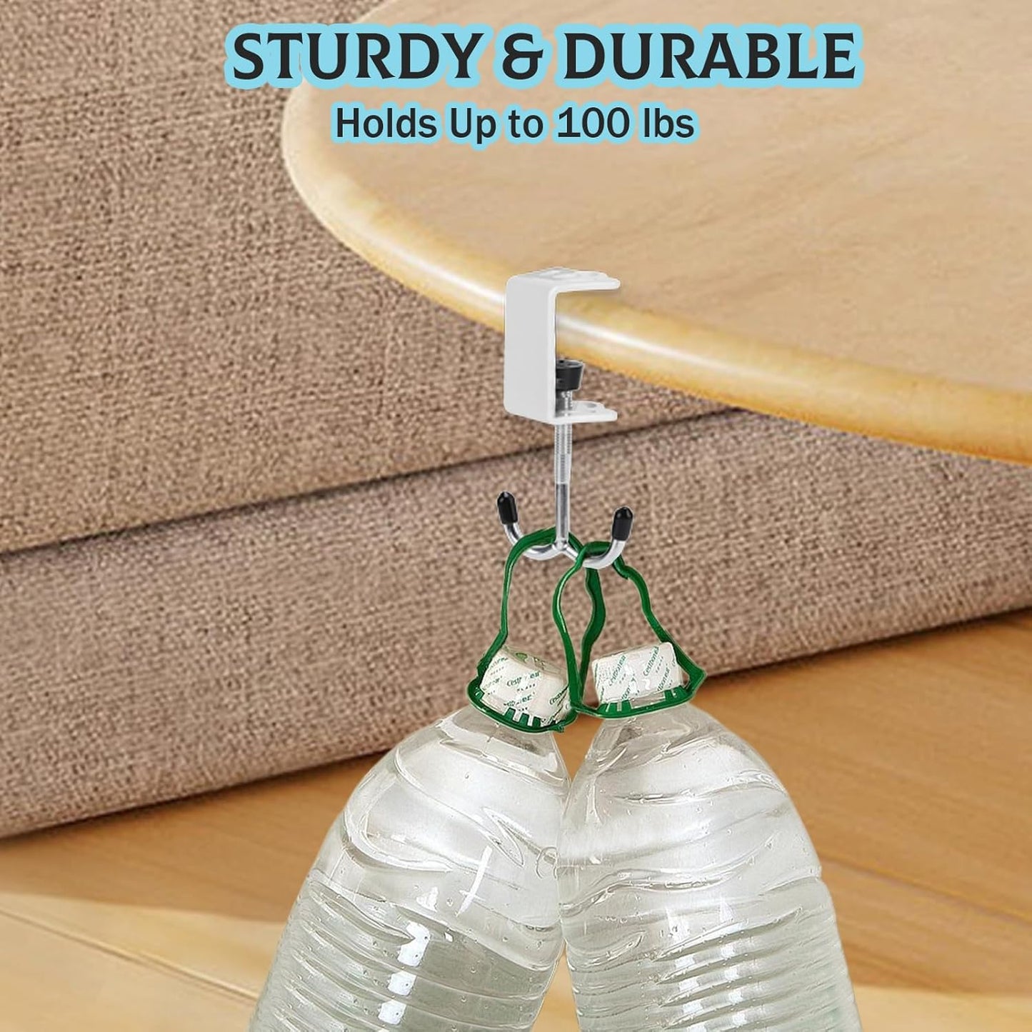 2Pcs Adjustable Purse Hooks for Table & Desk - 100lb Capacity Heavy-Duty Alloy Backpack Hanger, Multi-Use Purse Hanger for Handbag, Headphone, Umbrellas, Space-Saving Desk Organizer (Black & White)