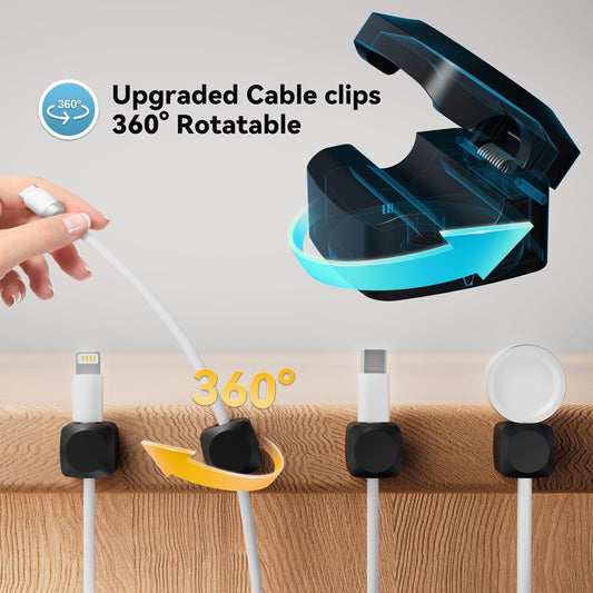 Lancord 8 Pack Rotatable Cable Clips, Cord Organizer Spring Clip Cord Holder for Nightstand Cable Holders for Cords Charging Cable Organizers Cable Management for Desk Office Car Wall