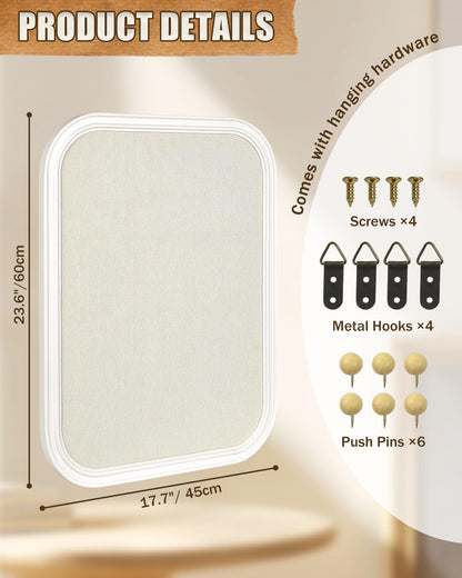 Linen Bulletin Board, Pin Board for Walls, Fabric Bulletin Board, 13"x17"Small Pin Board for Home Kitchen Office Decorative, Brown Wood Frame Cork Board(BN-3343)