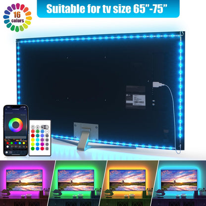 PANGTON VILLA TV LED Backlight for 40-60 Inch TV, 8.2ft LED Lights for TV with Bluetooth APP & Remote Control, 16 Color Led Strip Lights Changing TV Lights Behind with Music Sync for Bedroom