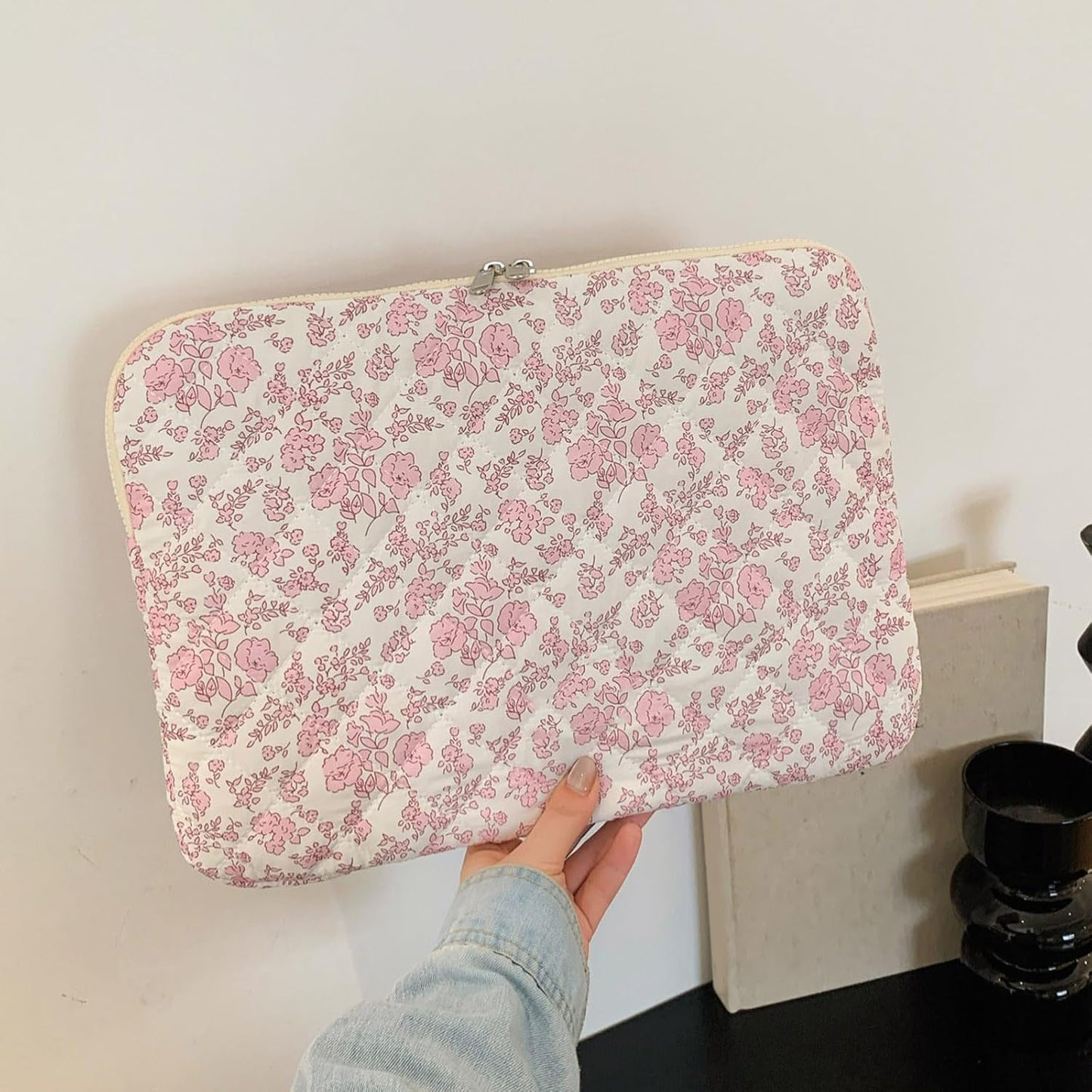 Puffy Laptop Sleeve 13 Inch Cute Quilted Laptop Protective Case Padded Floral Computer Sleeve for MacBook (A-Blue, 13 Inch)