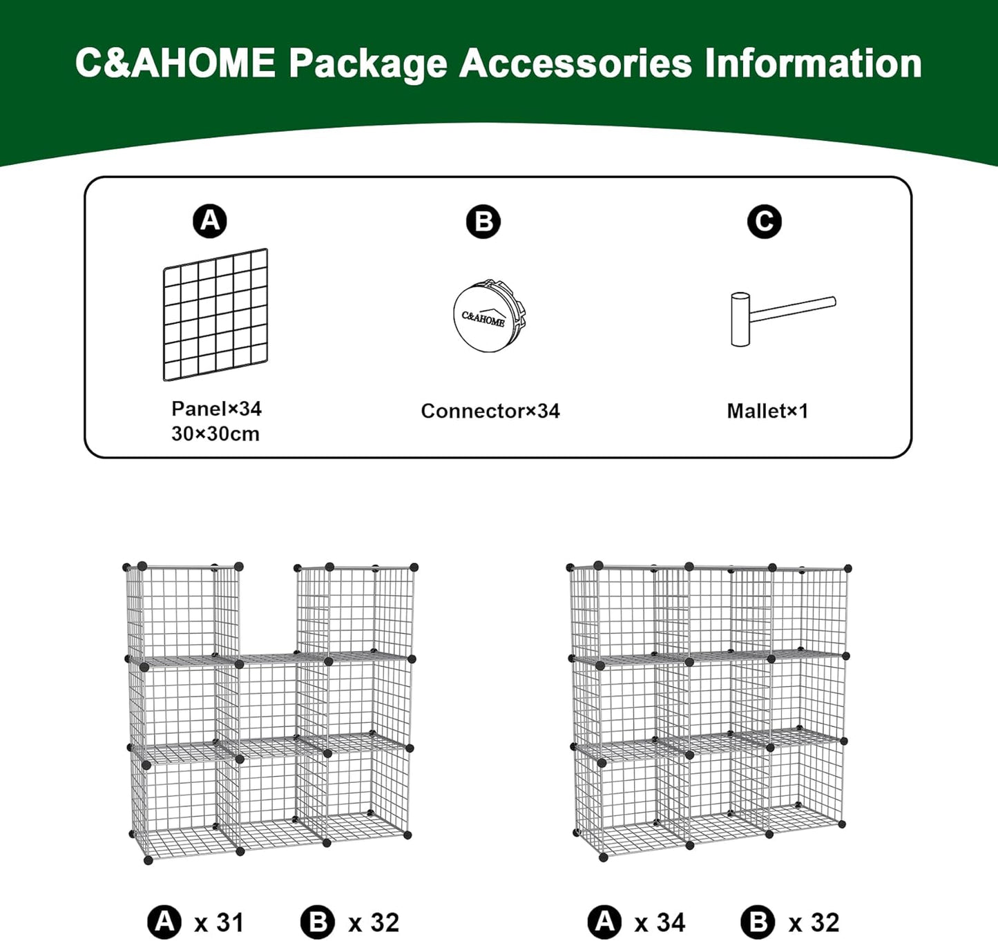 C&AHOME Wire Cube Storage, 6 - Cube Organizer Metal C Grids, Modular Shelves Units, Storage Bins Shelving, Closet Organizer, Ideal for Home, Office, Living Room, 36.6”L x 12.4”W x 36.6”H Black