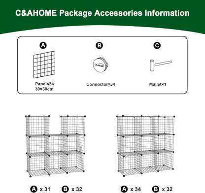 C&AHOME Wire Cube Storage, 6 - Cube Organizer Metal C Grids, Modular Shelves Units, Storage Bins Shelving, Closet Organizer, Ideal for Home, Office, Living Room, 36.6”L x 12.4”W x 36.6”H Black