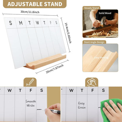 Desktop Glass Whiteboard with Wood Base, Small Whiteboard Glass Dry Erase Board Mini Whiteboard Portable Desk Whiteboard for Home, Office, 6.9x5.86 inch. Accessories Included