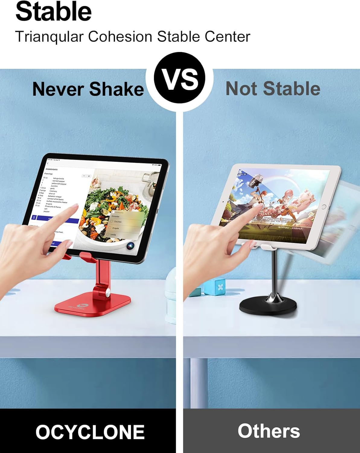 OCYCLONE Phone Stand, Cell Phone Stand Holder for Desk Office Accessories Adjustable Height and Angle Foldable iPhone Stand Compatible with 4"-13" All Phones iPad Tablet - Black