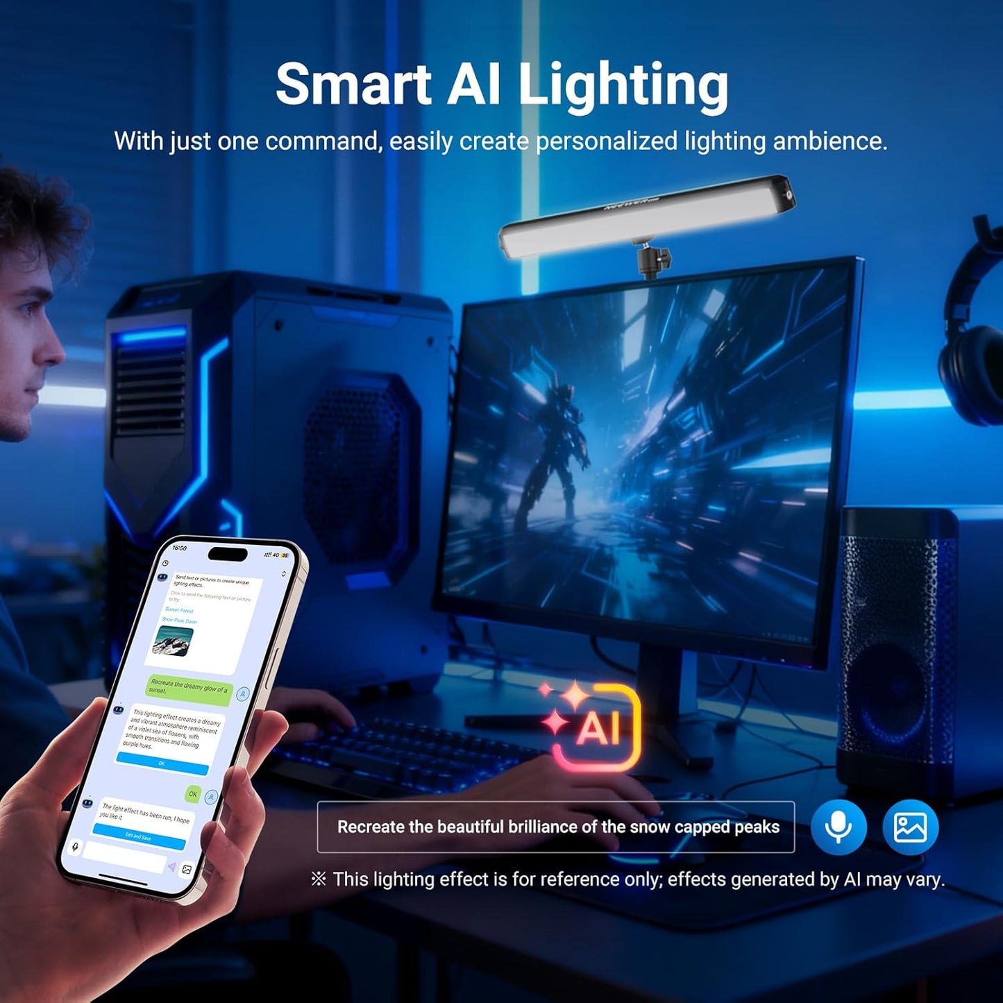 NEEWER Dual Sided RGB LED Streaming Key Light, Smart Desk Lamp Compatible with Alexa Google Assistant for Gaming Video Conference, 16 Million Colors, 2700K-7000K/CRI97+ Studio Tube Lighting, NG01