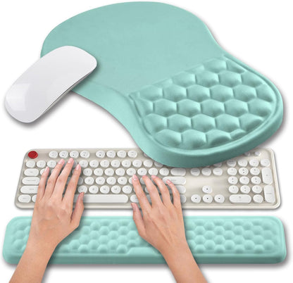 Hokafenle 2 in 1 Ergonomic Mouse Pad Wrist Support & Wrist Rest for Computer Keyboard Set, with Relieve Carpal Tunnel Pain Massage Bulge and Full Memory Gel Design (2In1 Set, Black)