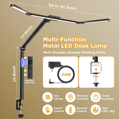 Airlonv LED Desk Lamp for Office Home, Eye-Caring Desk Light with Stepless Dimming Adjustable Flexible Gooseneck, 10W USB Adapter Desk Lamp with Clamp for Reading, Study, Workbench (Black)