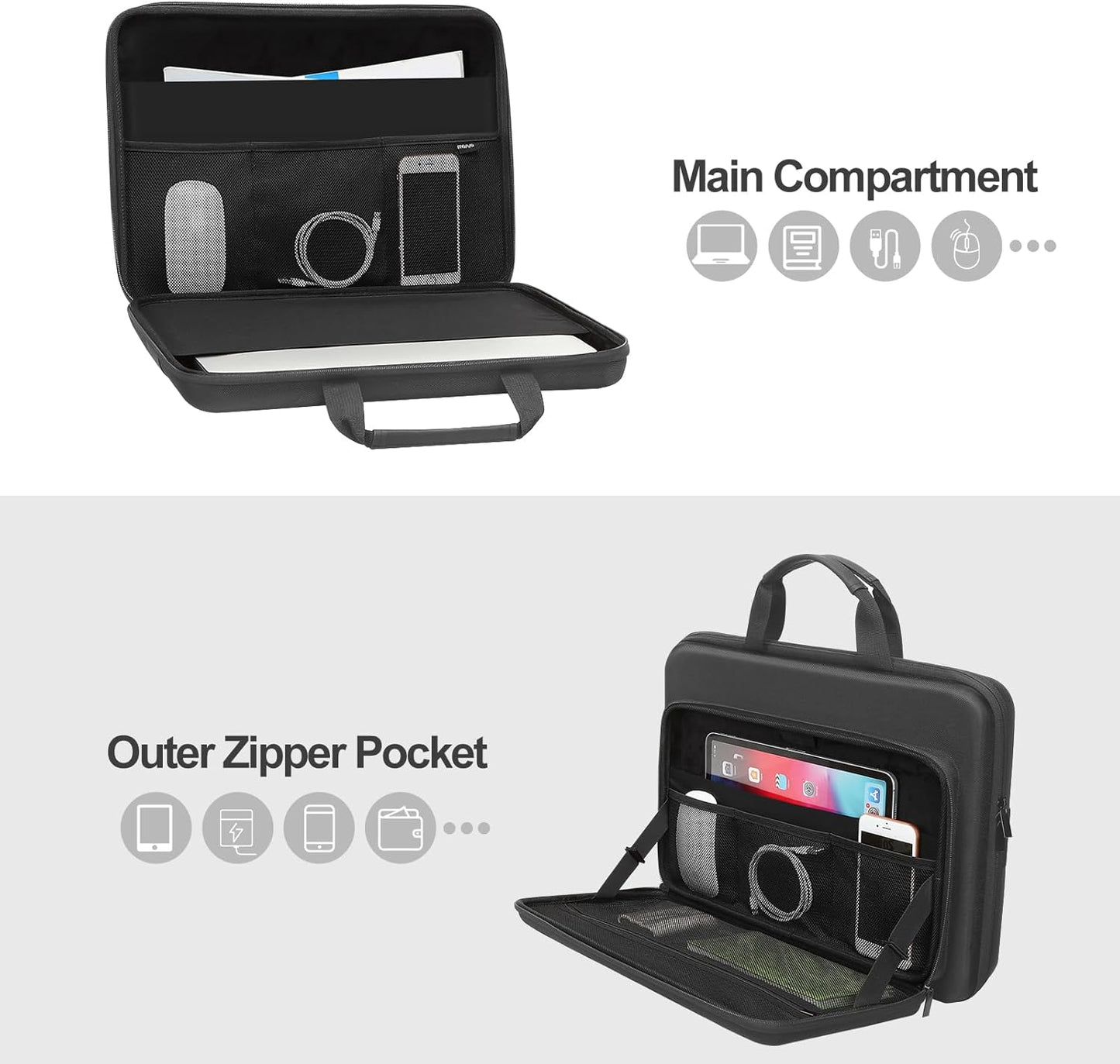 MOSISO 15.6-16 inch Laptop Hard Case, 15 inch Shockproof Waterproof Laptop Case Hard Shell Compatible with MacBook HP Dell, Carrying Sleeve Computer Bag with Sturdy Handle&Front Pocket&Belt, Black