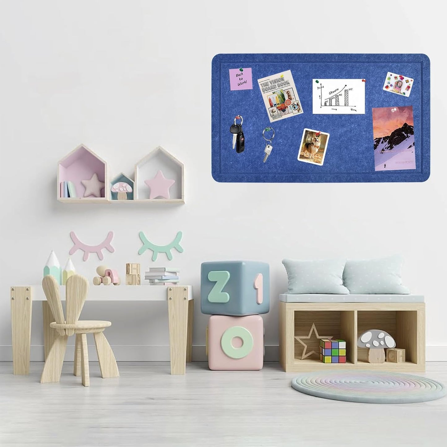 Vuzvuv Black 28"x16" Large Cork Board with 50 Push Pins & Sticky Notes, Self-Adhesive Bulletin Board for Wall, Felt Pin Vision Board for Paste Notes,Schedules Offices Home