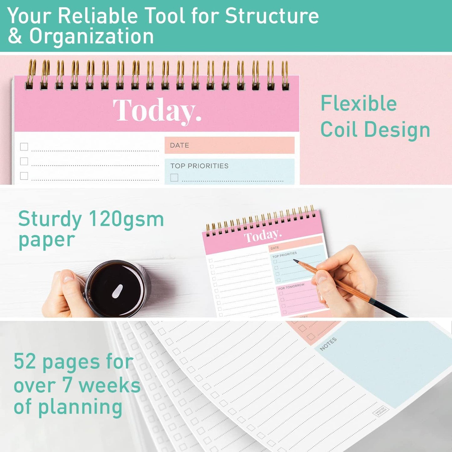 Sweetzer & Orange Daily & Weekly To Do List Notepad – Undated Work Planner & Organizer with Wish List Section, 52-Sheet Coiled Task Pad for Productivity – MAUVE To Do List Notebook for Work