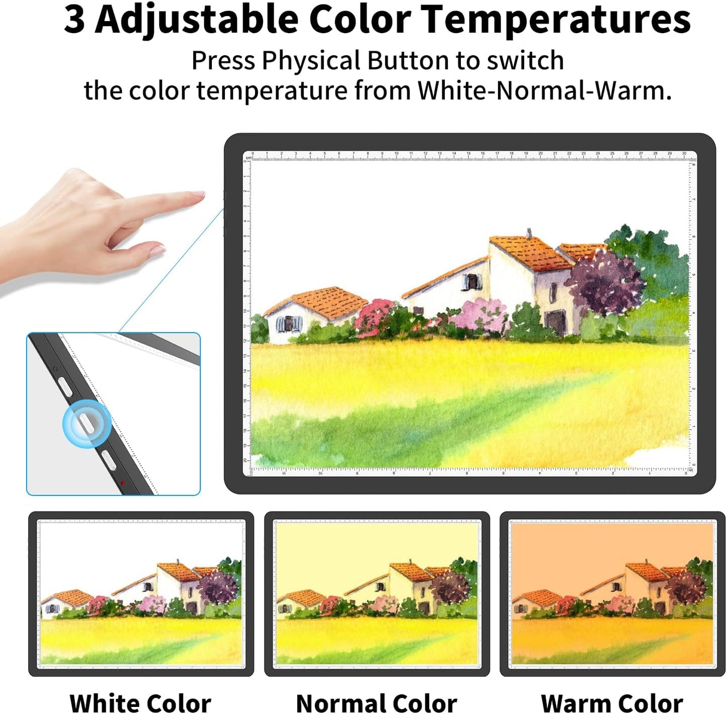 Rechargeable A4 Light Board for Diamond Painting, 9000 Lux Tracing Light Box with Side Physical Buttons, 3 Colors and 6 Levels of Brightness, LED Light Pad for Diamond Art, Drawing, Weeding Vinyl