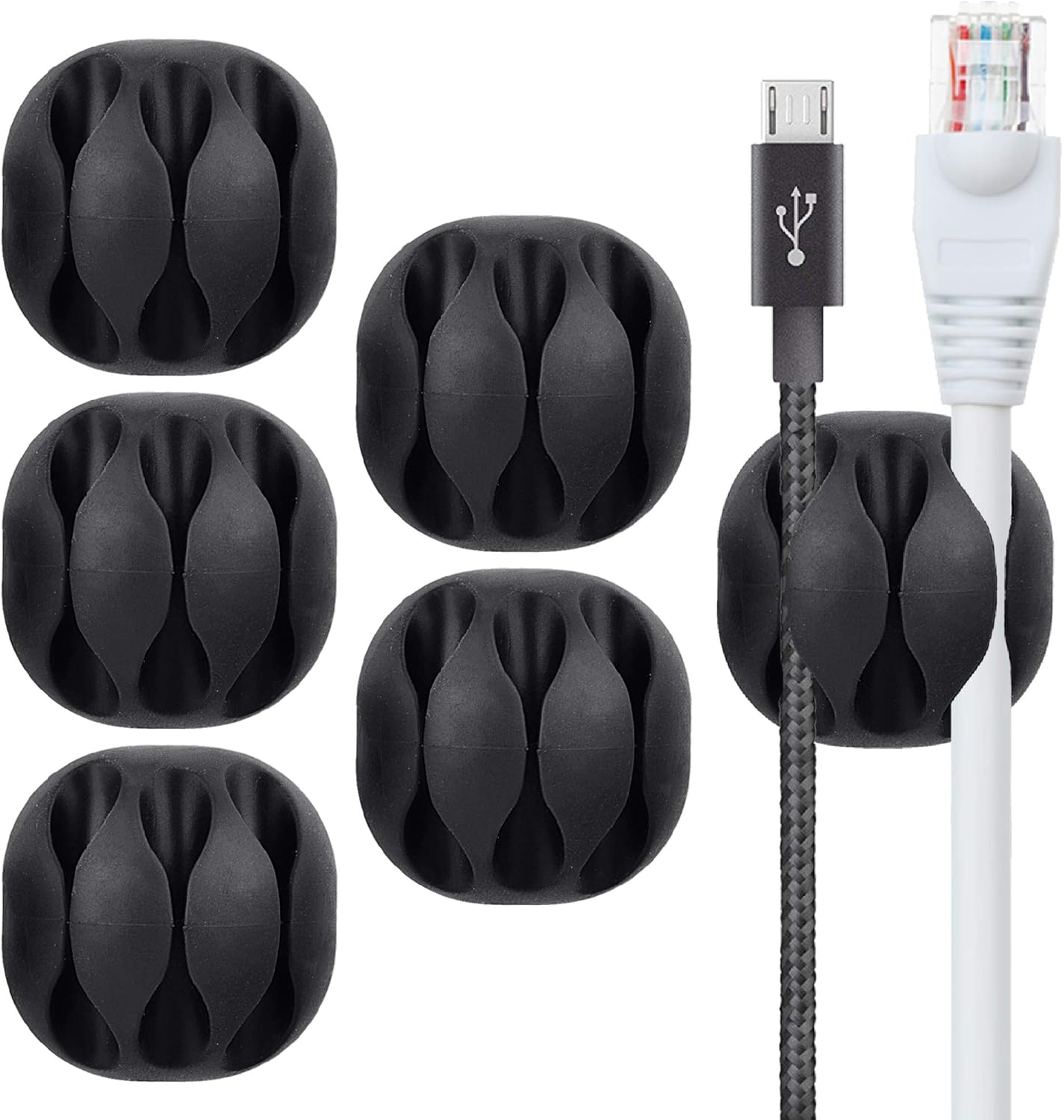 BEADNOVA Cord Organizer Cable Organizer Cable Clips Cord Holder for Desk Management Wire Holder Clips for Computer Desk (Black, 4 pcs)