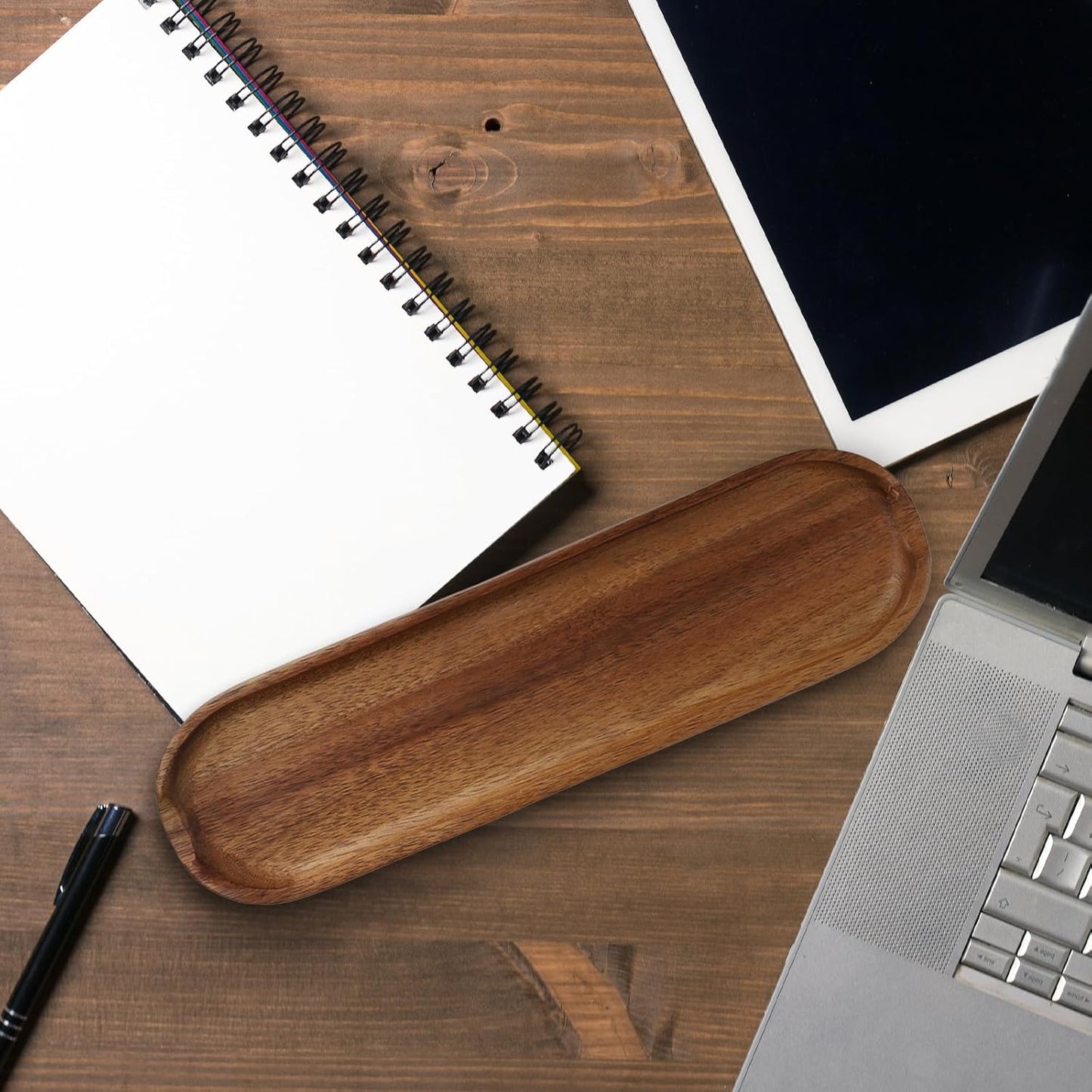 Wooden Tray Brown Pen Tray, Wood Desk Accessories, Minimalist Pen Rest Suitable for School, Home, Office Desk Art Accessories (9.8 * 2.8in)