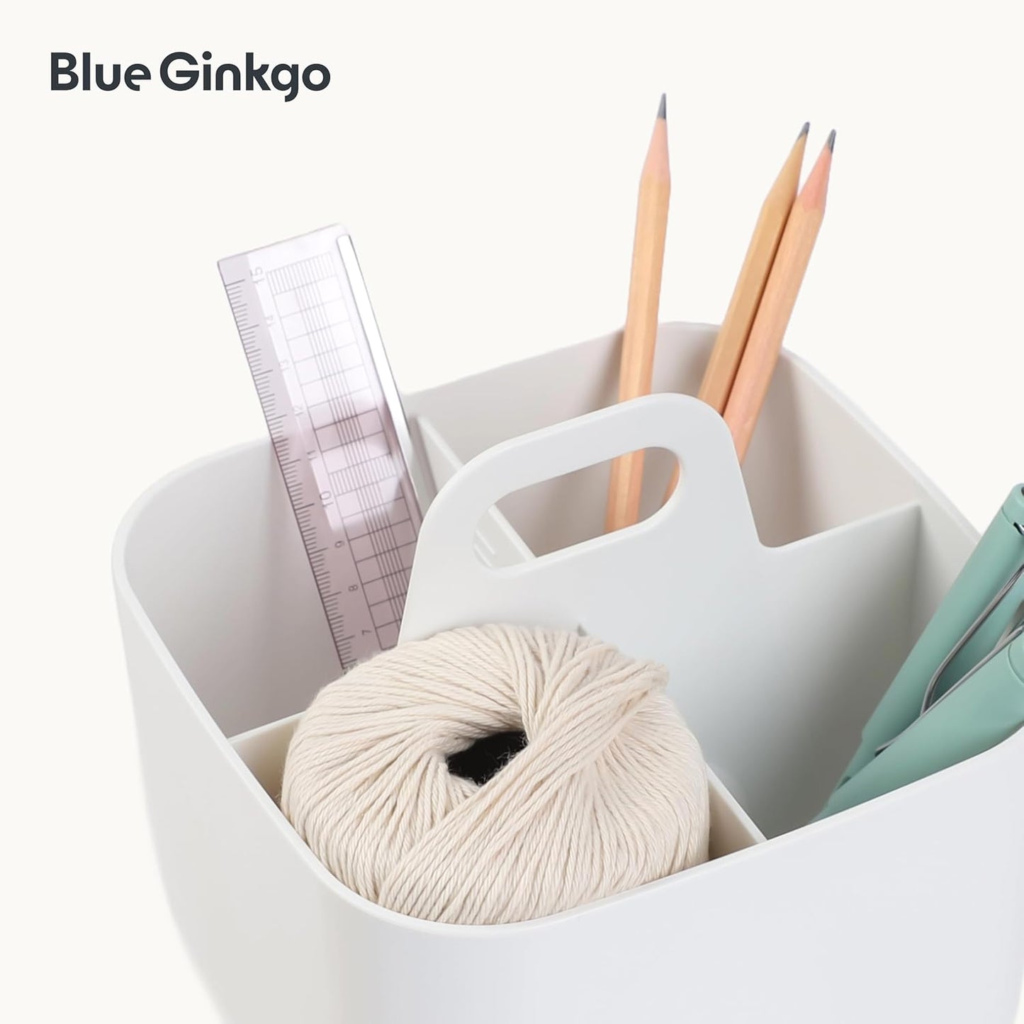 BLUE GINKGO Stackable Organizer Caddy – Korean-Made Portable Tote for Bathroom, Office, Crafts, or School Supplies (Rectangle, White)