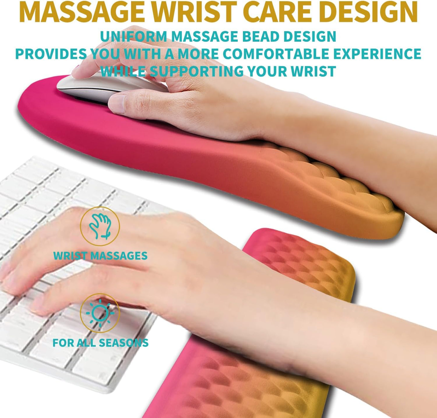 Hokafenle 2 in 1 Ergonomic Mouse Pad Wrist Support & Wrist Rest for Computer Keyboard Set, with Relieve Carpal Tunnel Pain Massage Bulge and Full Memory Gel Design (2In1 Set, Black)