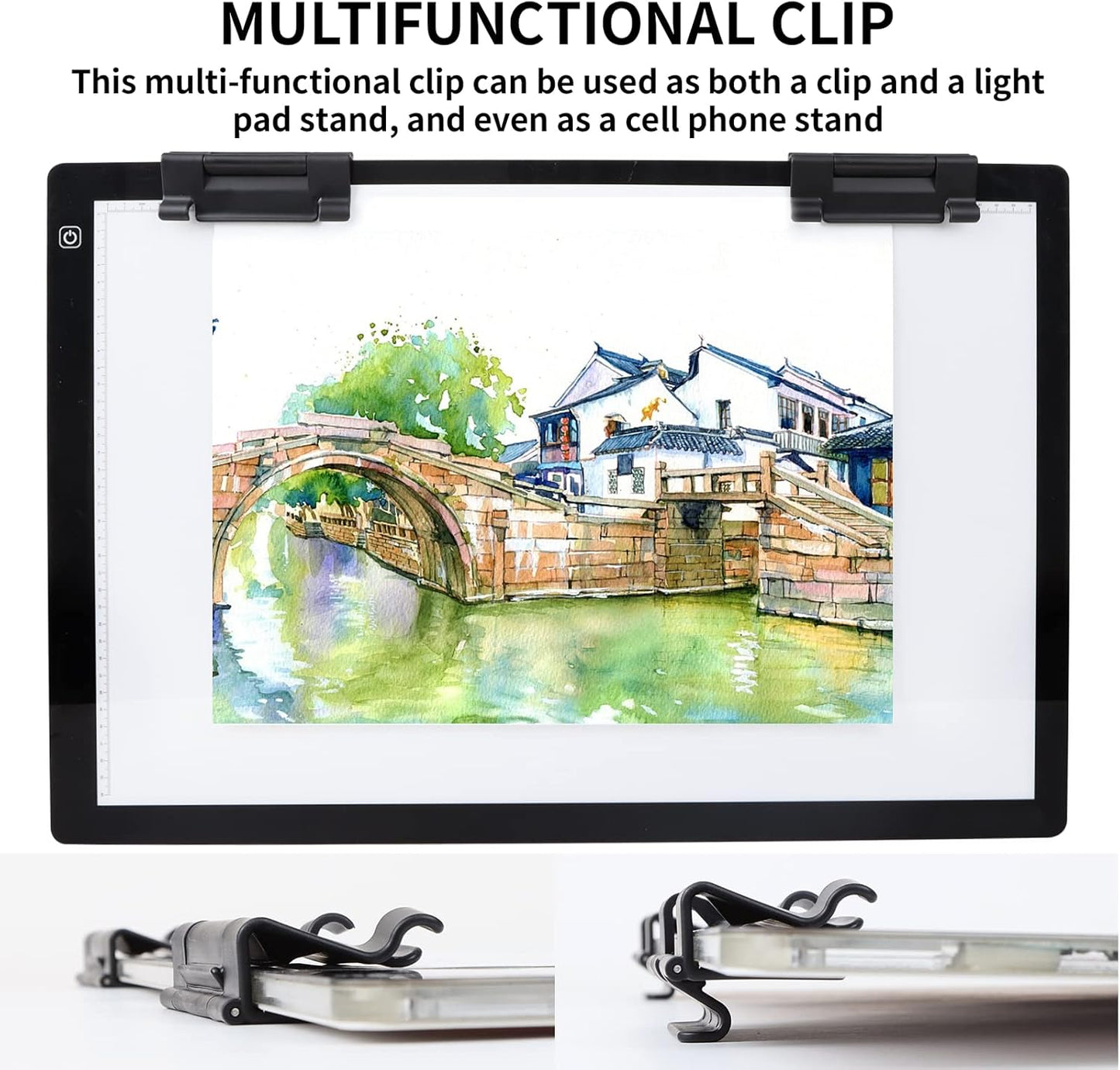 A4 Wireless LED Light Pad with Carry Bag, Innovative Stand and Top Clip, TOHETO Rechargeable Light Box Stepless Dimmable and 6 Levels Brightness Cordless Light Board for Tracing Weeding Vinyl (Black)