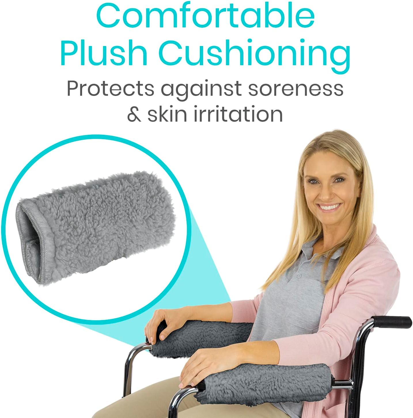 Vive Wheelchair Armrest Pads (2 PCS) - Memory Foam Sheepskin Cushion Accessories for Transport Electric Wheel Chair Arm Rests - for Adults, Seniors, Handicapped - Soft Support for Office Chair