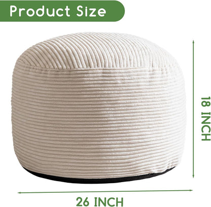 HIGOGOGO Round Stuffed Pouf Ottoman, Corduroy Poufs with Foam Chunk Filling, Furry and Fluffy Pouf Foot Stool Storage Ottoman, 20 X 15 Floor Poufs Foot Rest for Living Room, Dark Grey