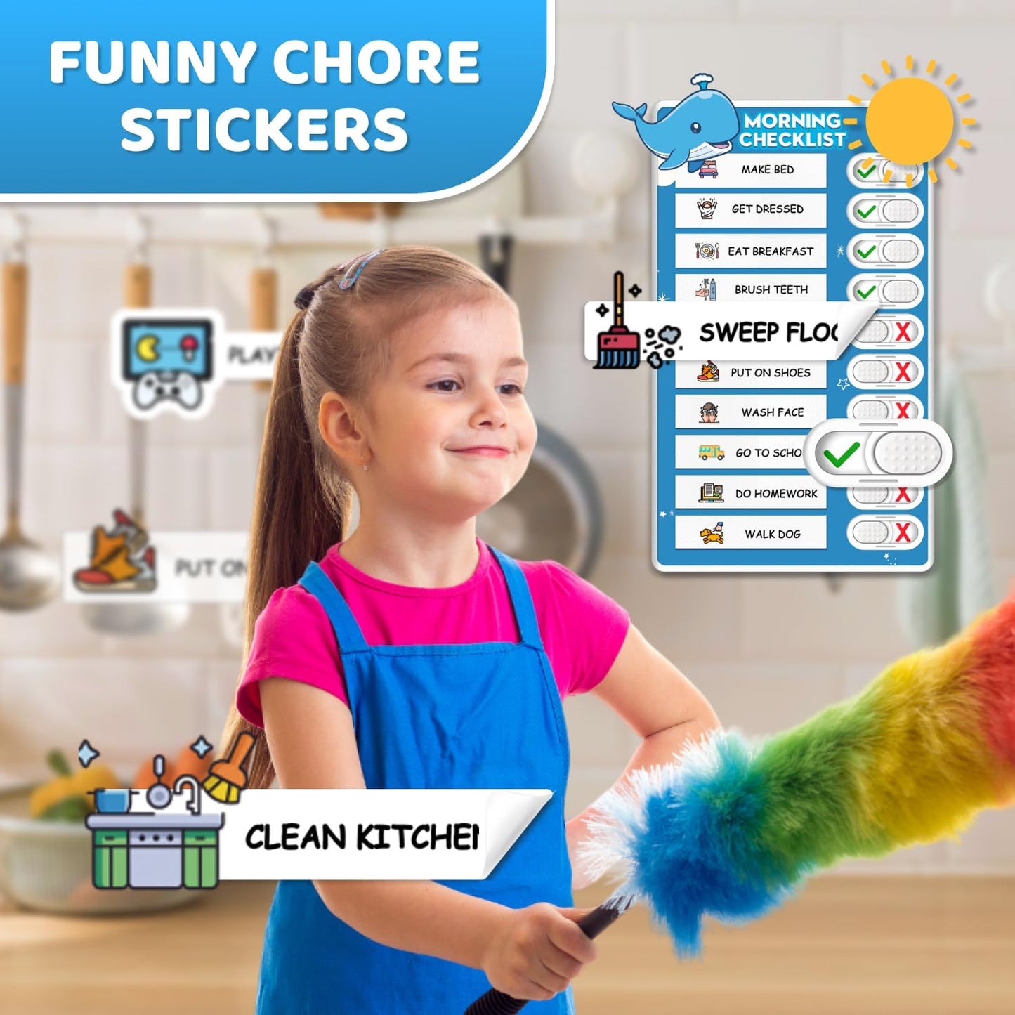 Upgraded Slider Dry Erase Chore Chart for Kids, Whiteboard Magnetic Chore Chart for 2 Kids, Reusable Morning/Bedtime Routine Chart for Kid Toddlers Teens Adult, Visual Schedule for Kid with Autism