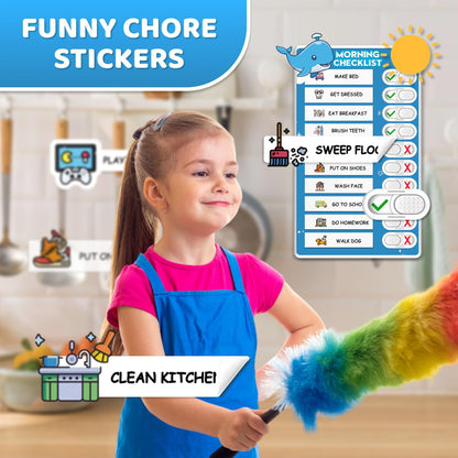 Upgraded Slider Dry Erase Chore Chart for Kids, Whiteboard Magnetic Chore Chart for 2 Kids, Reusable Morning/Bedtime Routine Chart for Kid Toddlers Teens Adult, Visual Schedule for Kid with Autism